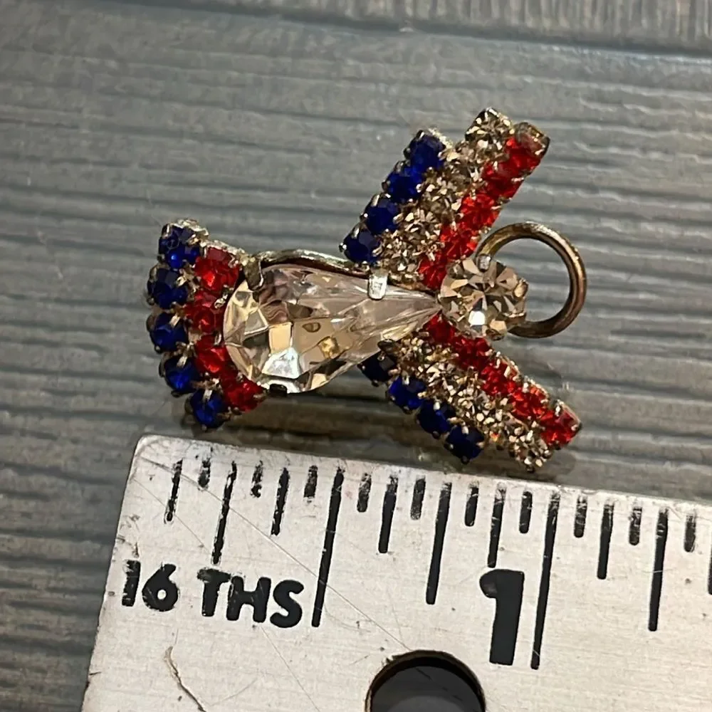 Vintage Ballou Red White Blue Rhinestone Angel Pin
